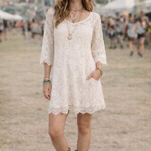 Divided by H&M Lace Dress Size 4 • Cream Boho Festival • Western Cottagecore